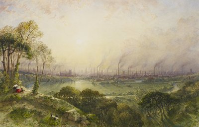 Manchester depuis Kersal Moor, avec des figures rustiques et des chèvres - William Wyld